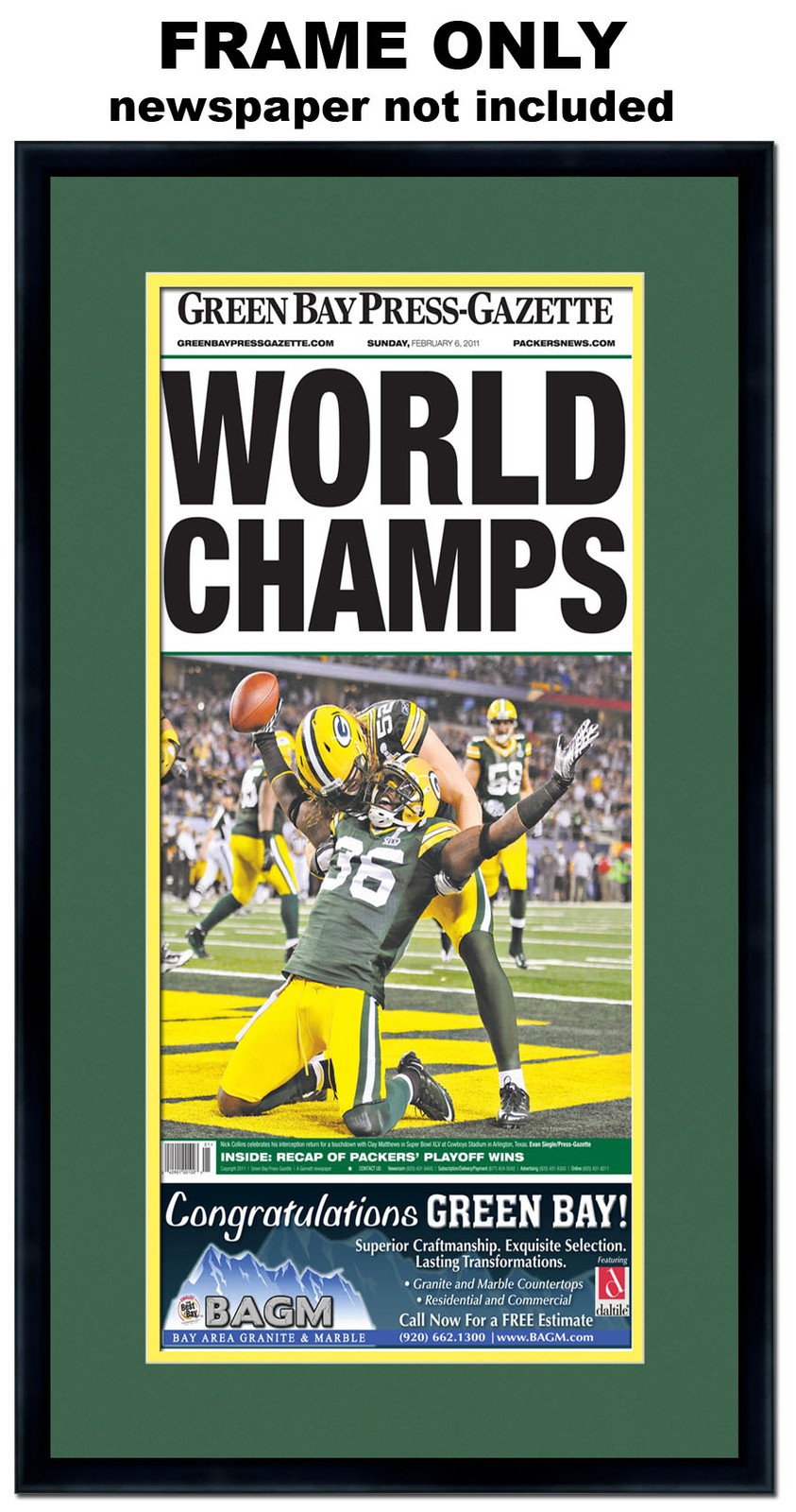 11×22 Newspaper Frame With Green and Yellow Double Mat