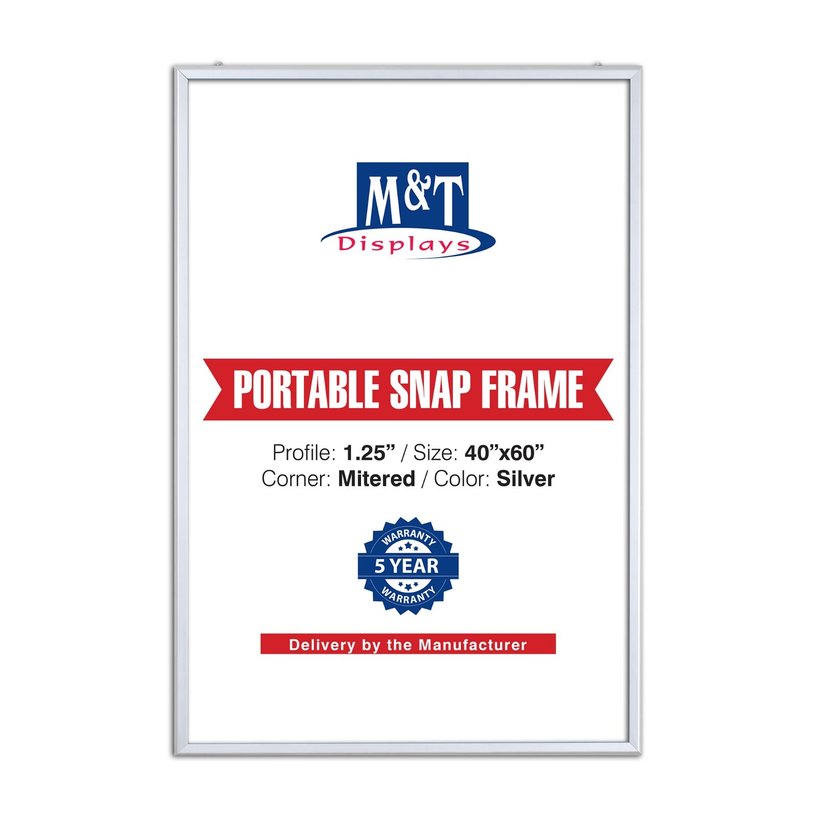 Portable Snap Poster Frame 1.25″ Aluminum Front Loading Wall Mount 40×60 Silver