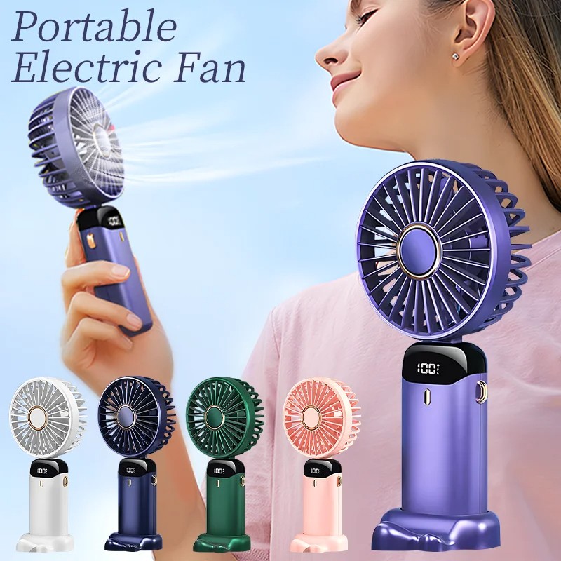 USB Rechargeable Mini Portable Handheld Electric Fan Foldable Neck Hanging Outdo