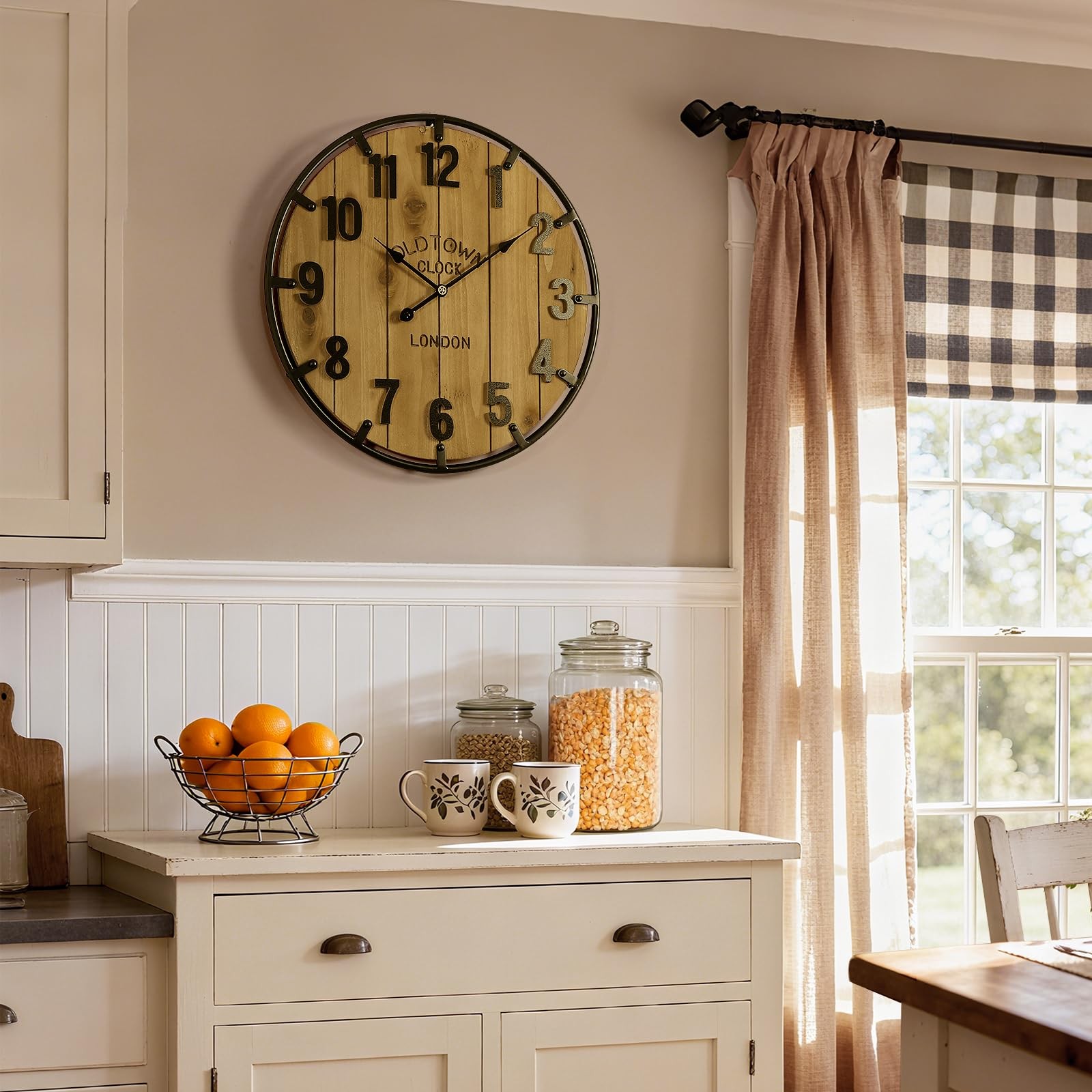 Farmhouse 24 Inch Extra Large Decorative Wall Clock with Metal Circle, Oversi
