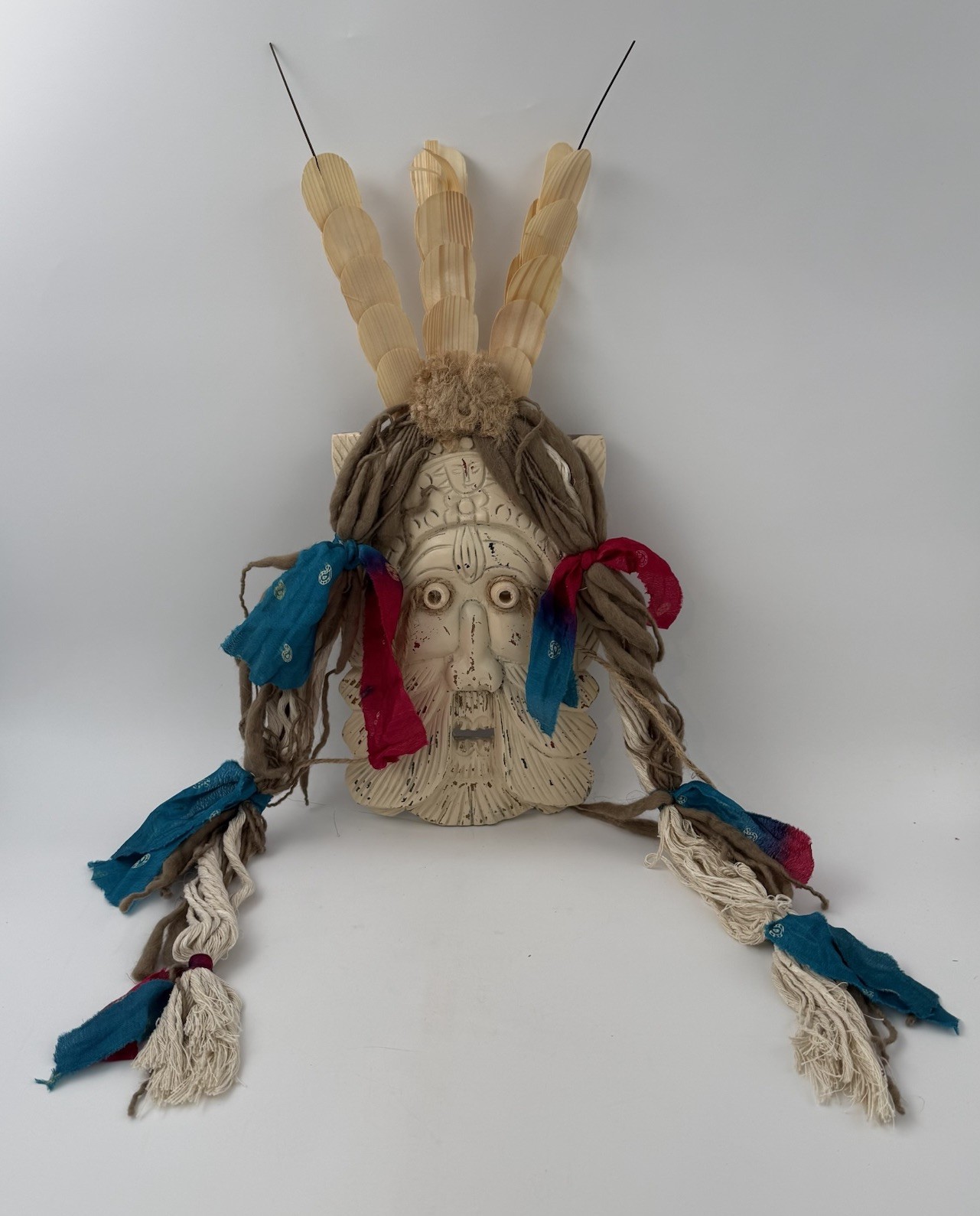 Vtg Mixed Media Folk Art Wall Mask Shaman Tribal Bohemian Decor 31″ Named Willie
