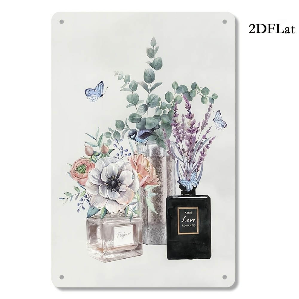 Elegant Botanical & Butterfly Metal Sign: Shabby Chic Home Hanging Decoration