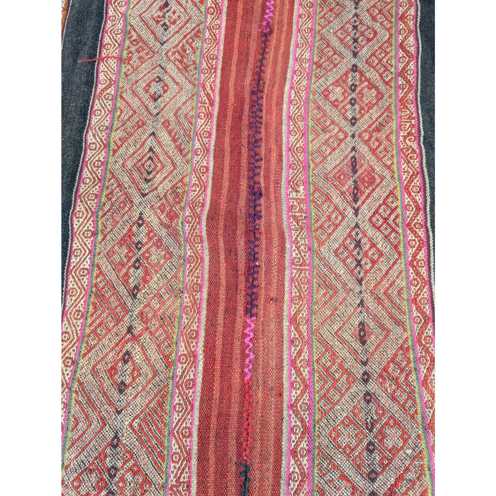 Vintage Traditional Bolivian Aguayo Handwoven Wool Tapestry 38x35in