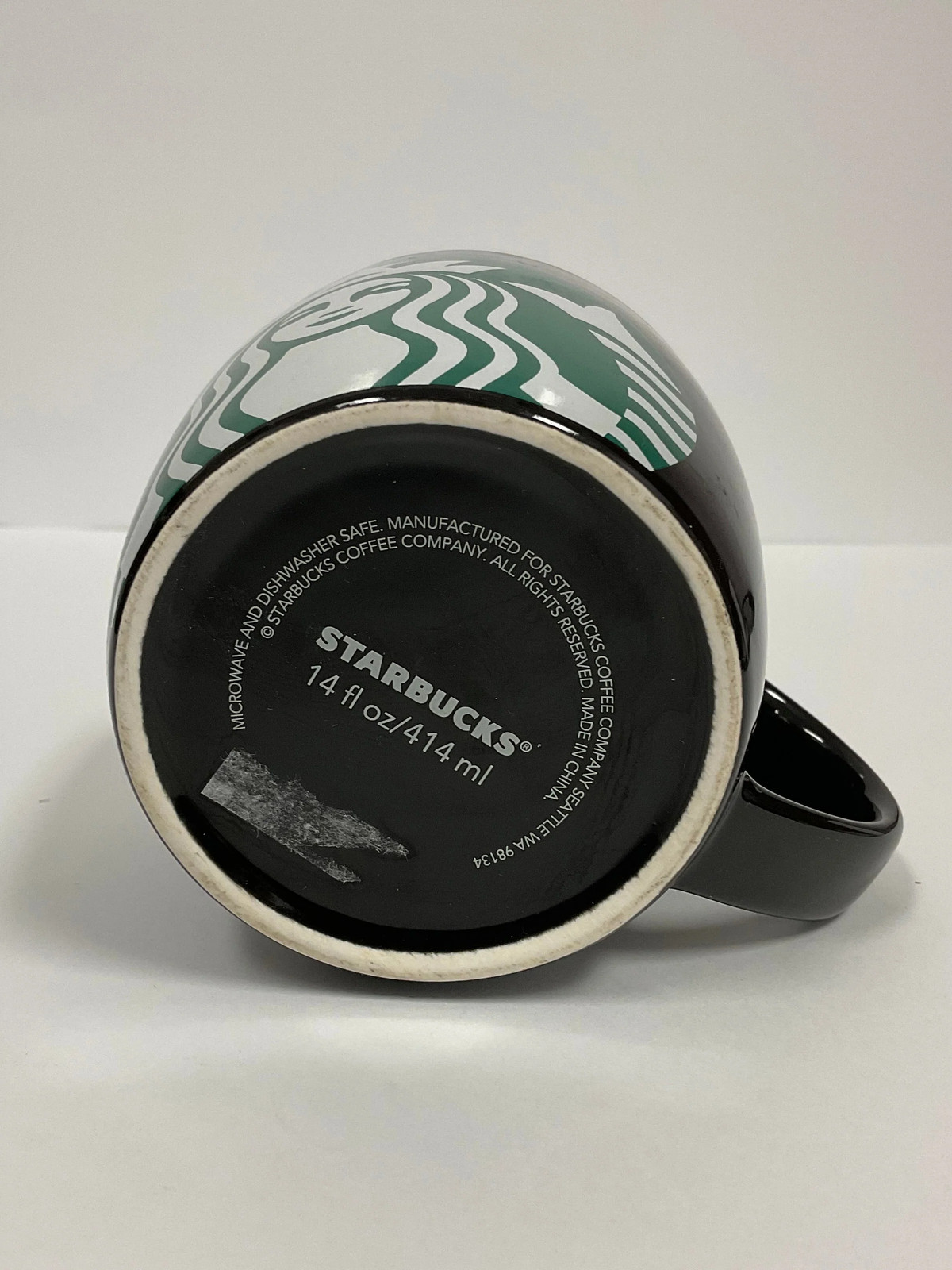 Starbucks Coffee Cup Black Ceramic Wide Mug Oversized Green Logo 14 Fl Oz