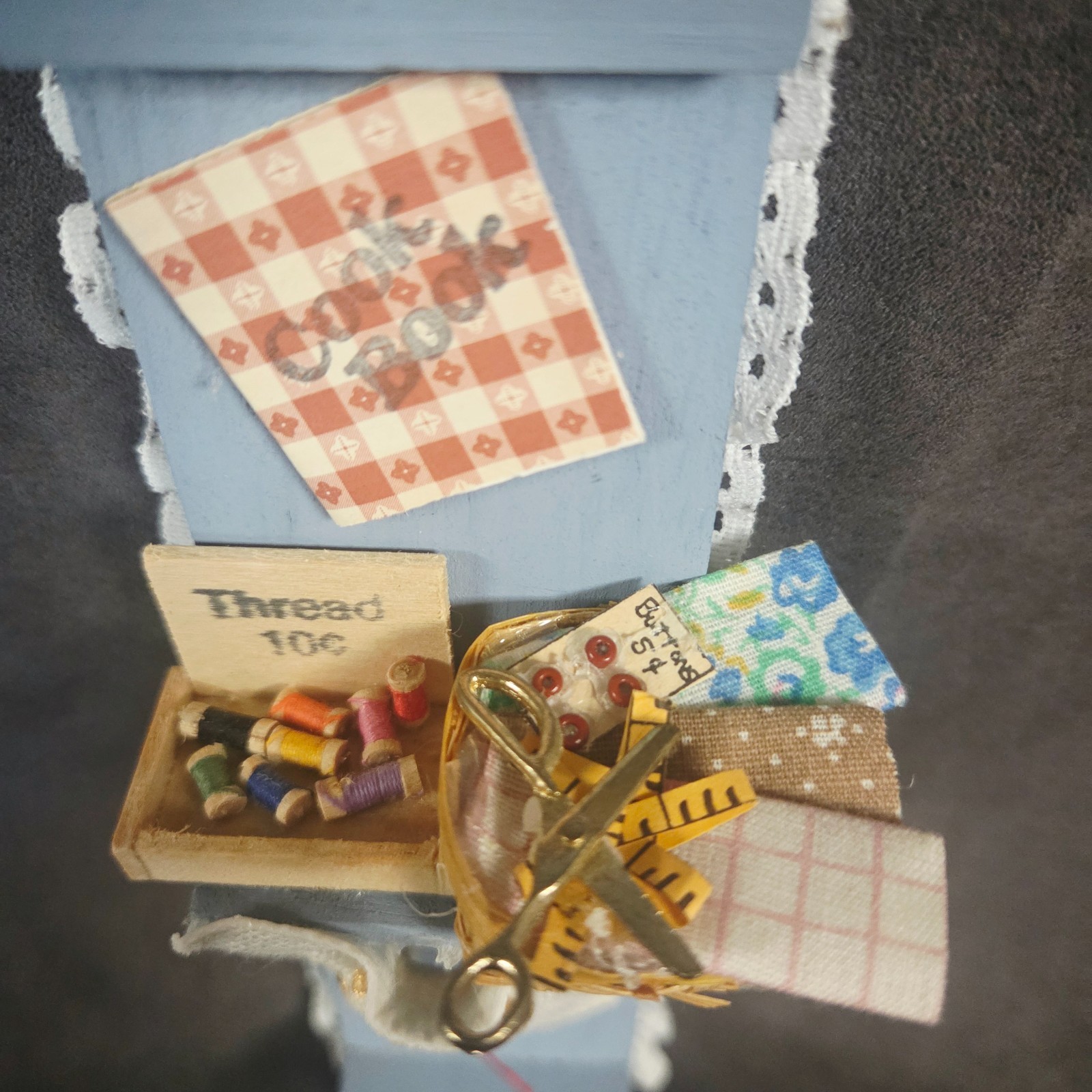 Handmade Country Sewing Wall Shelf Shadow Box 10″ Miniature Sewing Room Decor