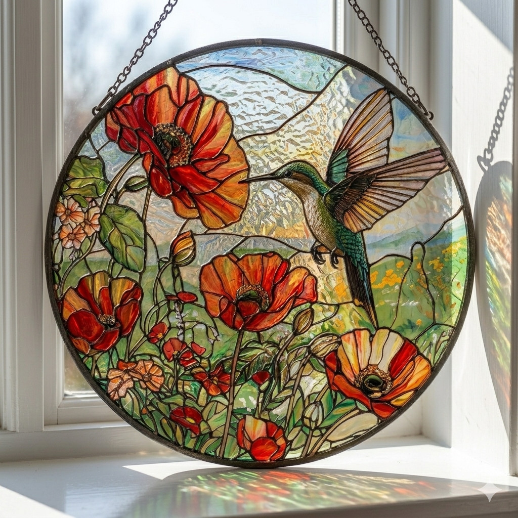 Hummingbird Bird Suncatcher , Stained Glass Window Hanging~ Gift for Events