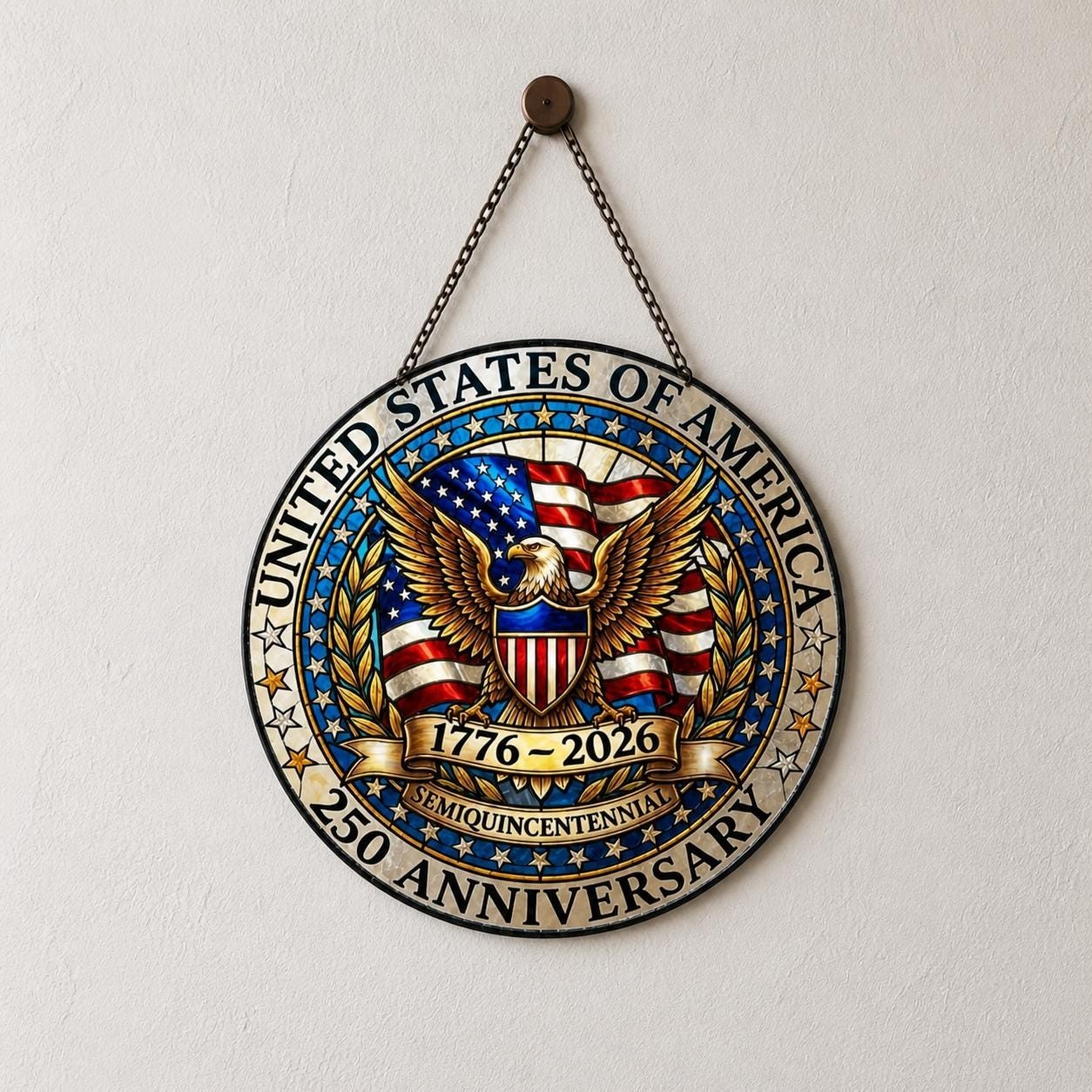 USA 250th Anniversary Suncatcher Eagle Stained Glass Window Hanging Decor