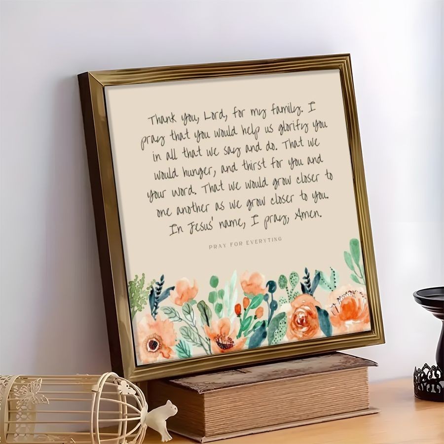 Floral Family Prayer Wooden Sign Farmhouse Christian Living Room Wall Decor