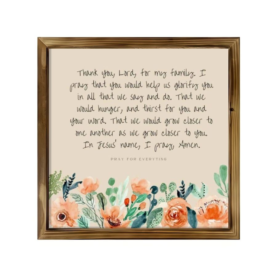 Floral Family Prayer Wooden Sign Farmhouse Christian Living Room Wall Decor