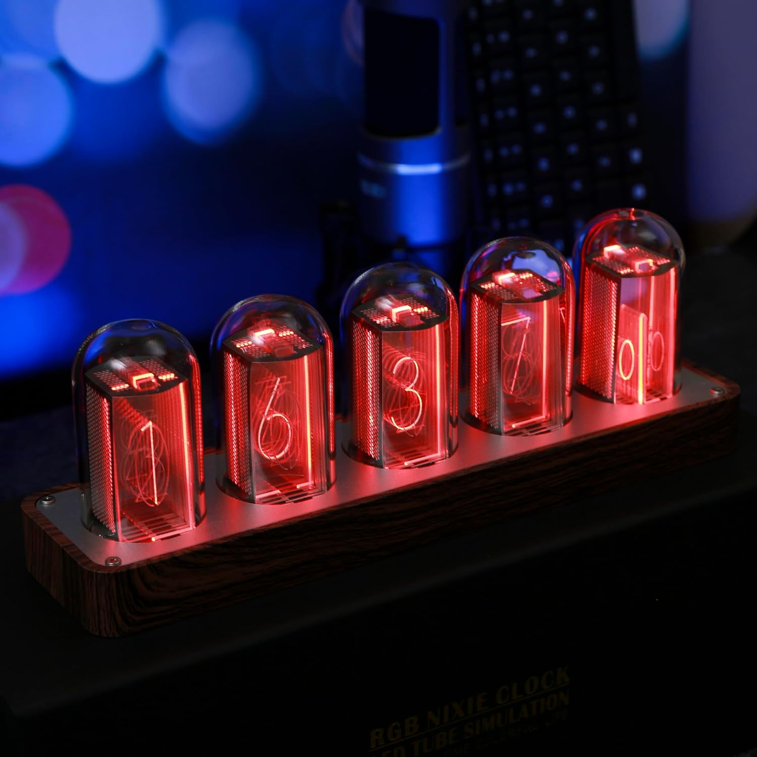 Walnut Nixie Tube Clock with Wi-Fi Sync, Alarm & Timer – Retro Gift Idea