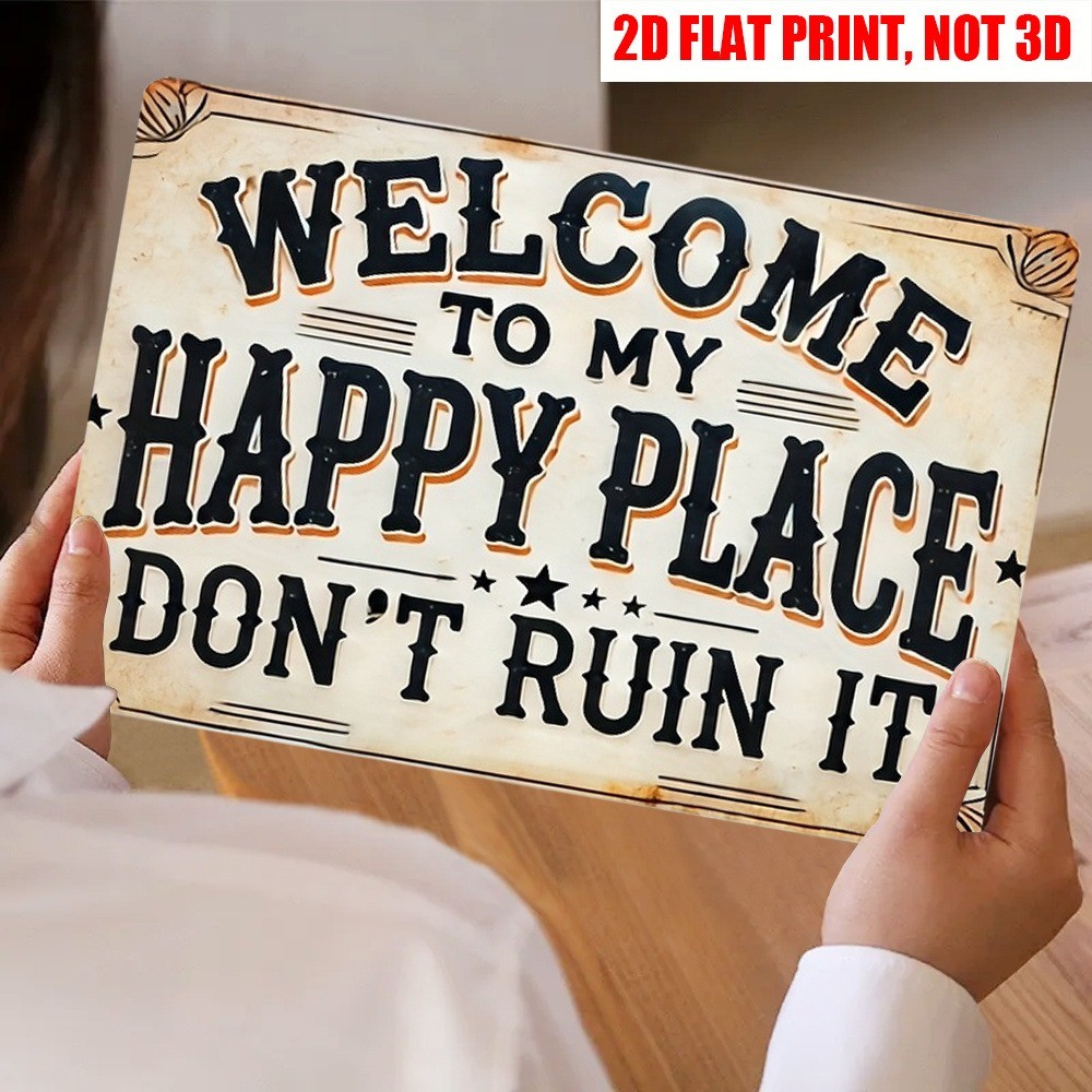 Rustic Welcome Sign Vintage Metal Tin Wall Art Welcome to My Happy Place Cozy