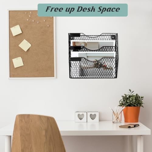 Mail Organizer Wall Mount Hanging File Holder Storage, Metal Chicken Wire