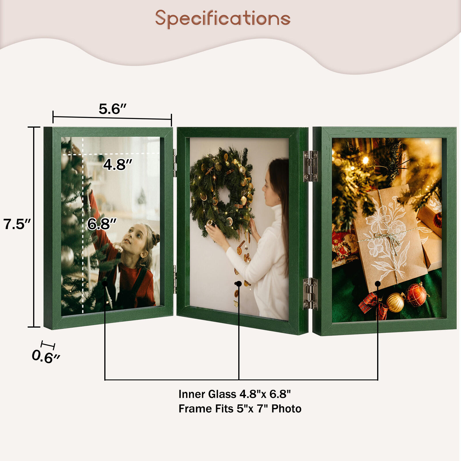 Triple Hinged Frames 3 Folding Picture Frame Stand Vertically Desktop/Tabletop