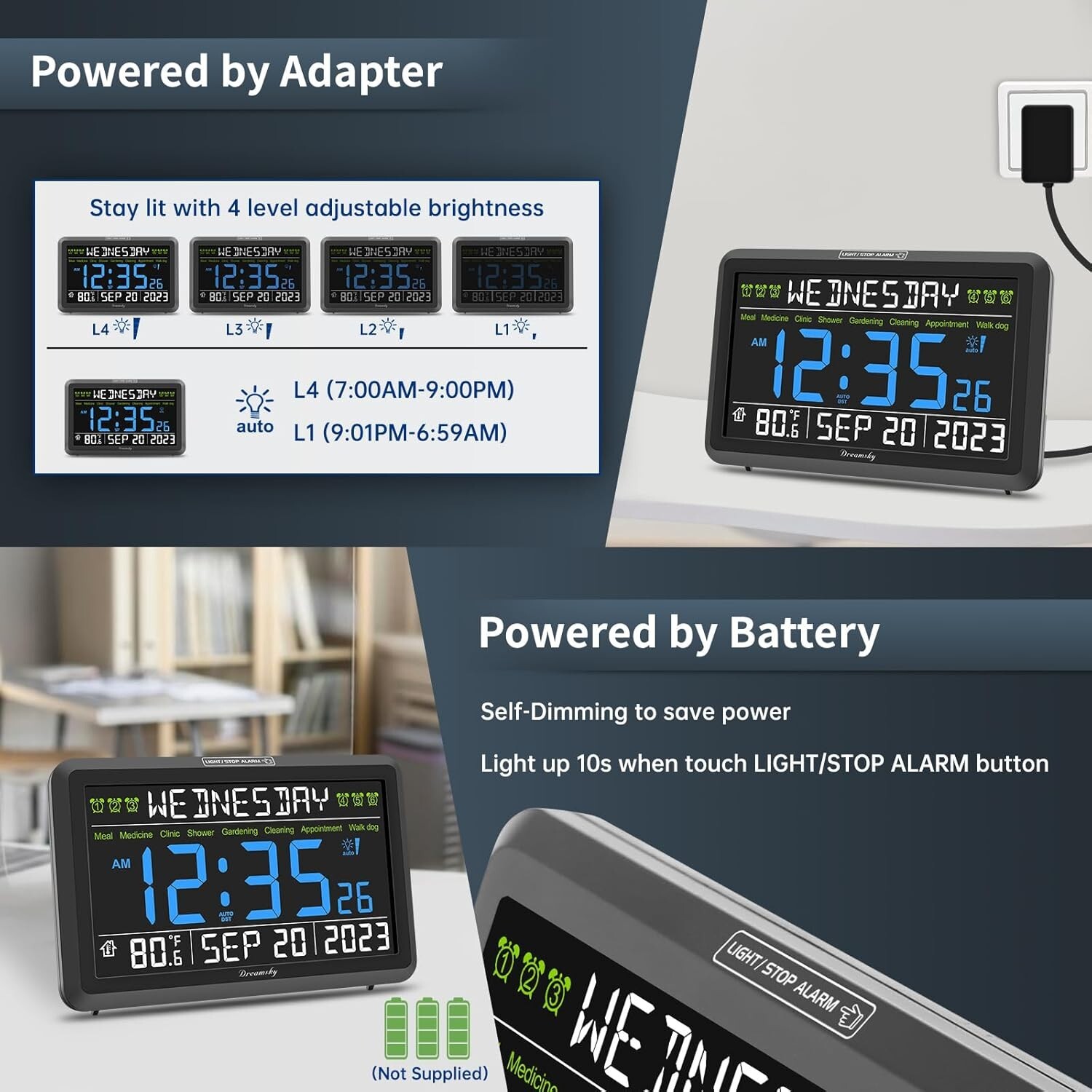 Digital Clock with Date and Day of Week for Seniors – Colorful Large Display