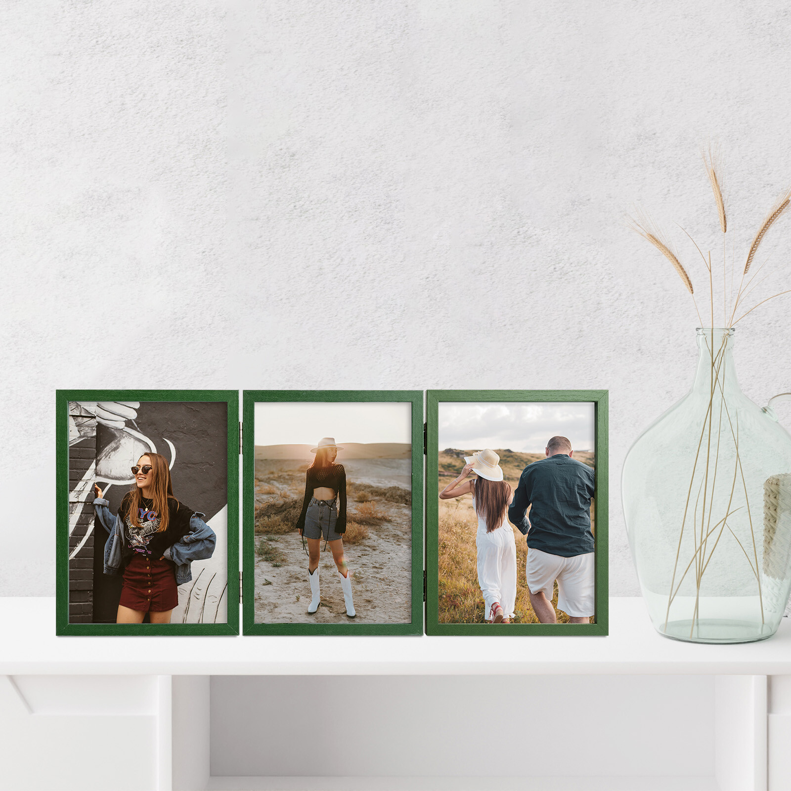 Triple Hinged Frames 3 Folding Picture Frame Stand Vertically Desktop/Tabletop