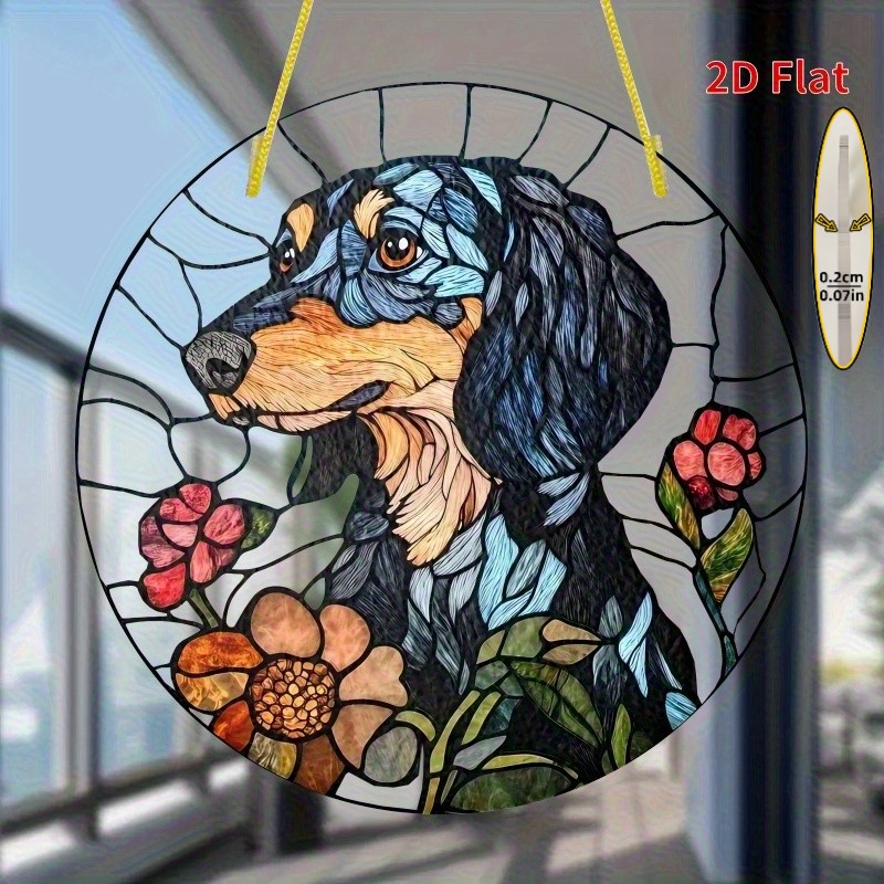 Colorful Dachshund Flower Acrylic Suncatcher Dog Mom Home Wall Decoration Gift