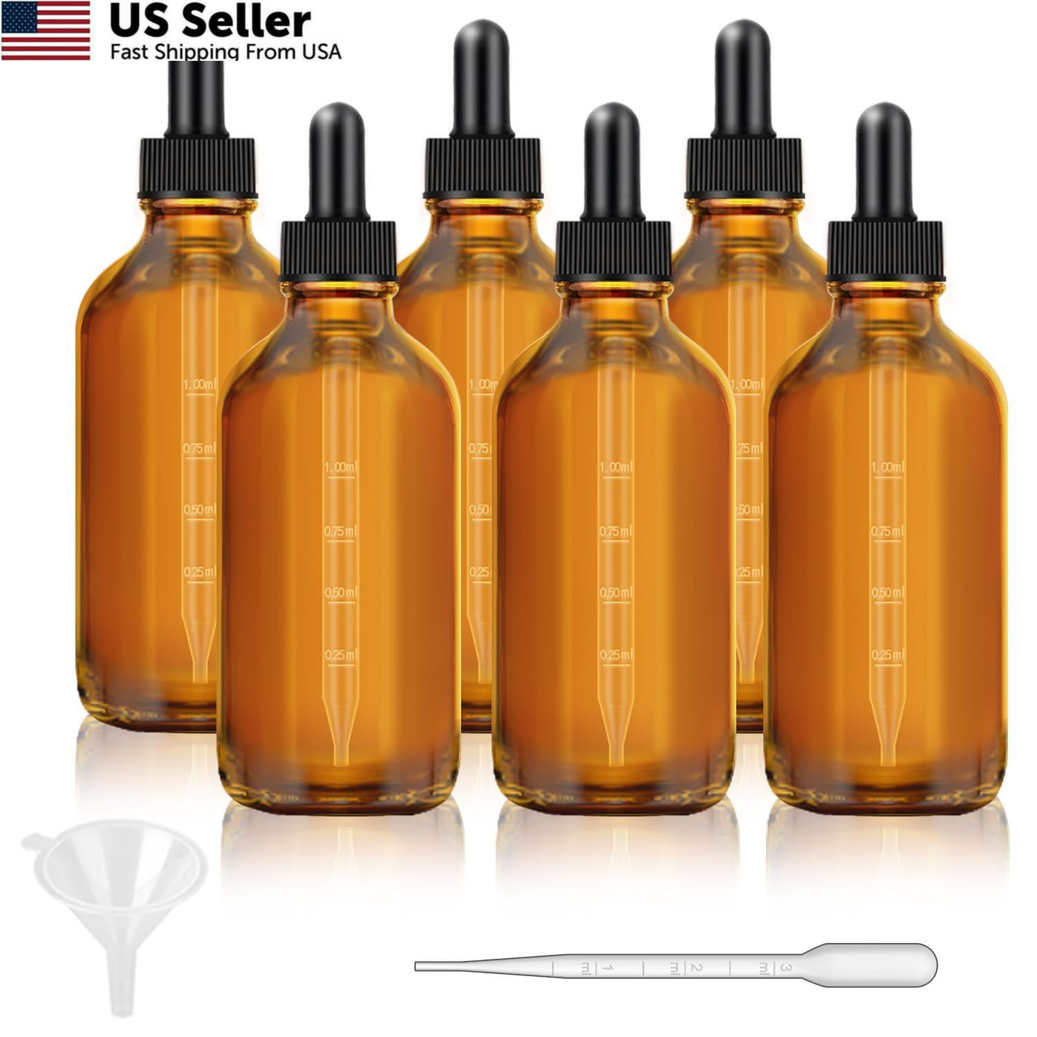 Bumobum 6 Pack, 4 oz Dark Amber Dropper Bottles with Measured 4oz,