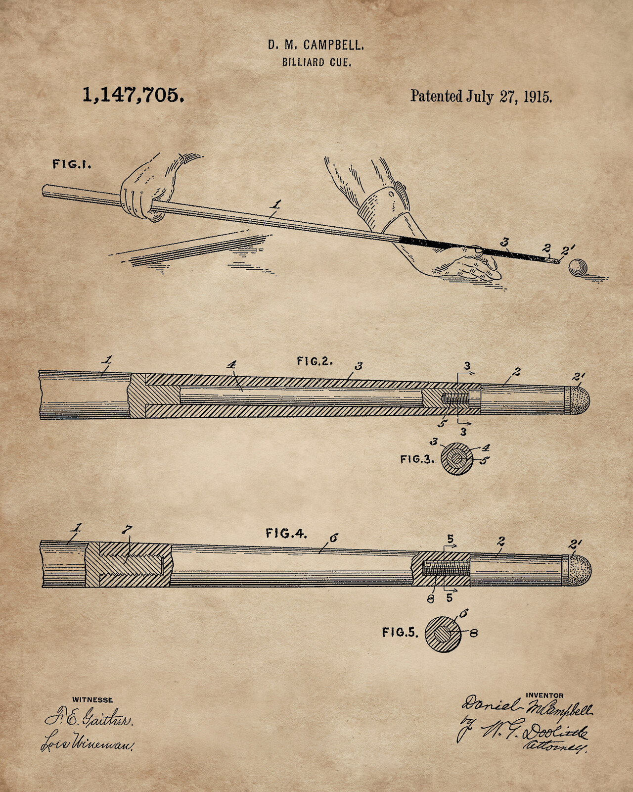 6 Billiards Patent Wall Art Prints – 8×10 in – Gifts for Pool Players Room Decor