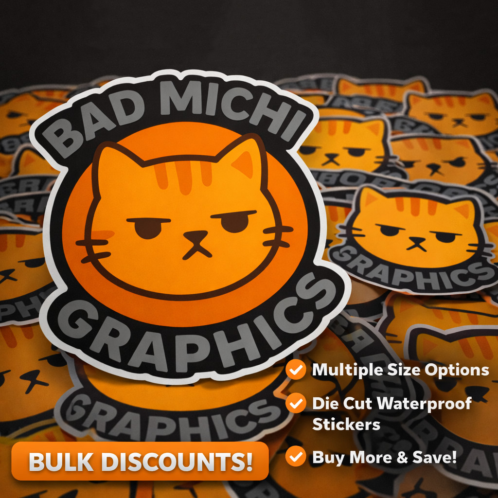 Bulk Custom Laminated Vinyl Stickers – Gloss Printed Multiple Sizes MTO
