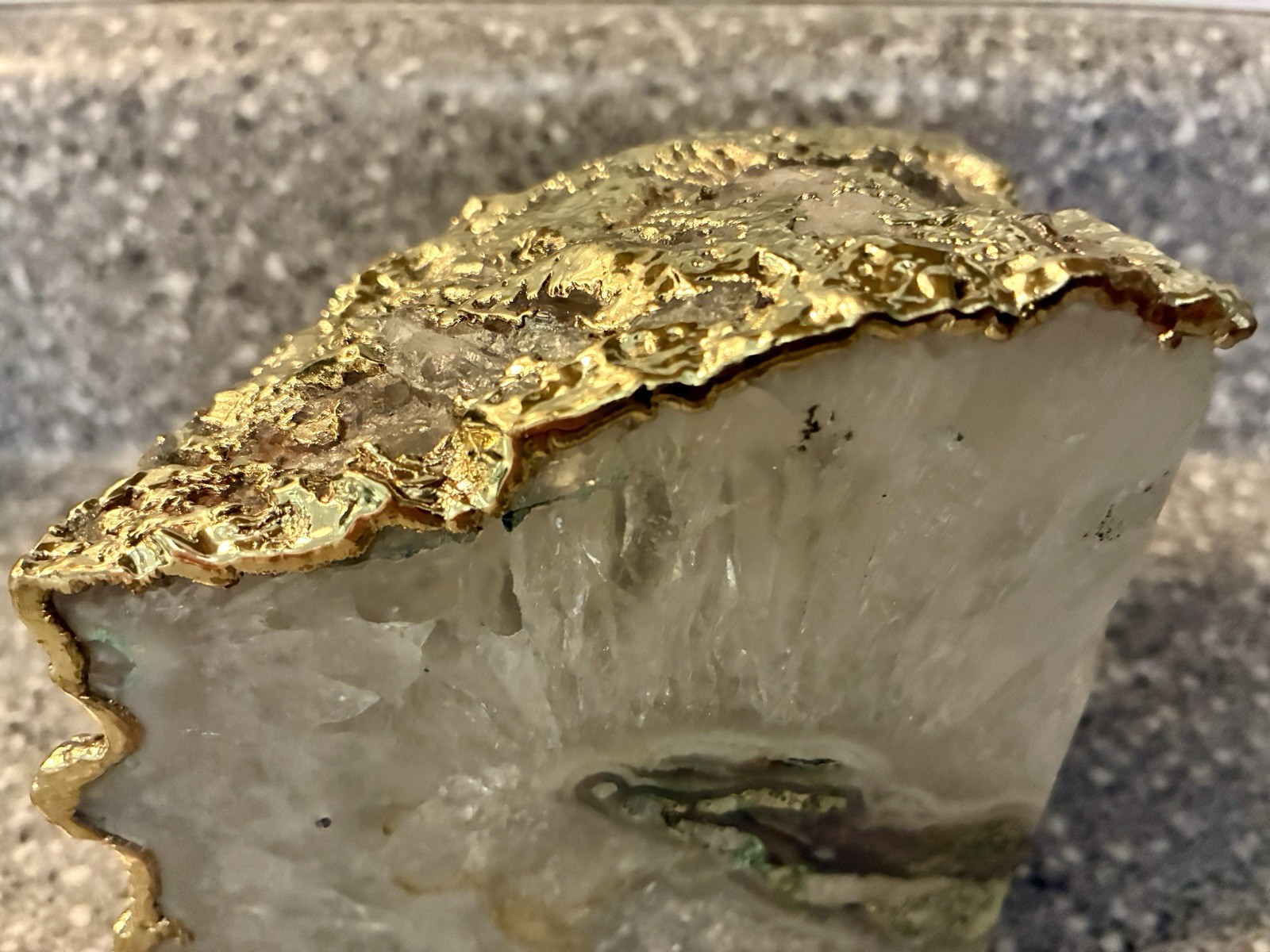 Natural Polished Agate Gold Plated Finish Single Bookend 3 Lb 12.6 Ounce