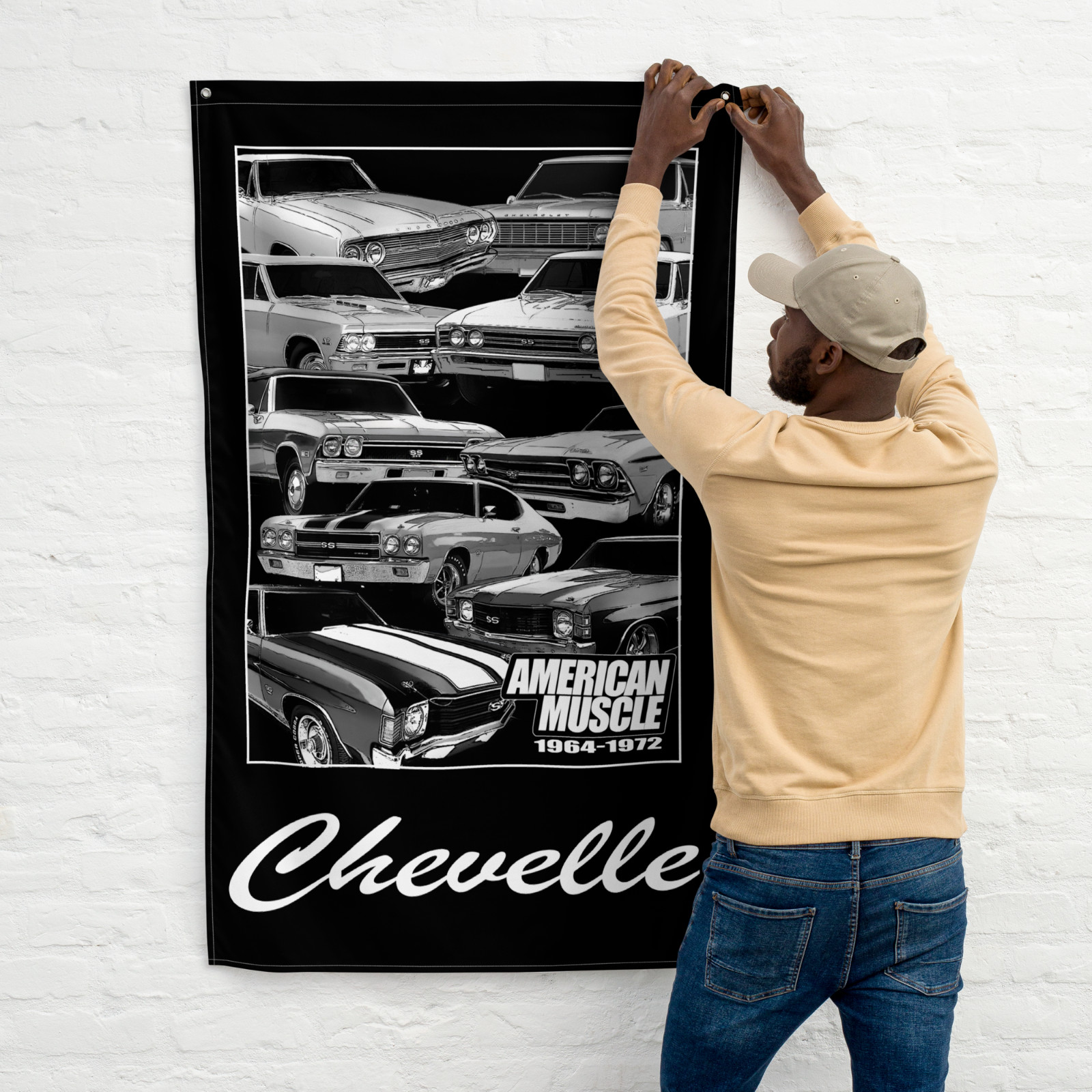 Chevelle Muscle Car Flag, Garage Man Cave Decor Wall Art Based on 1964-1972