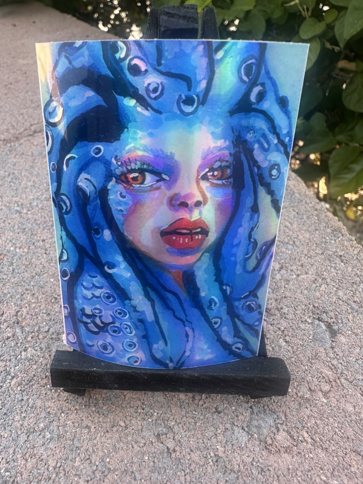 ACEO Original *HOLOGRAPHIC STICKER* “Daughters of Earth and Ocean” 2.5×3.5