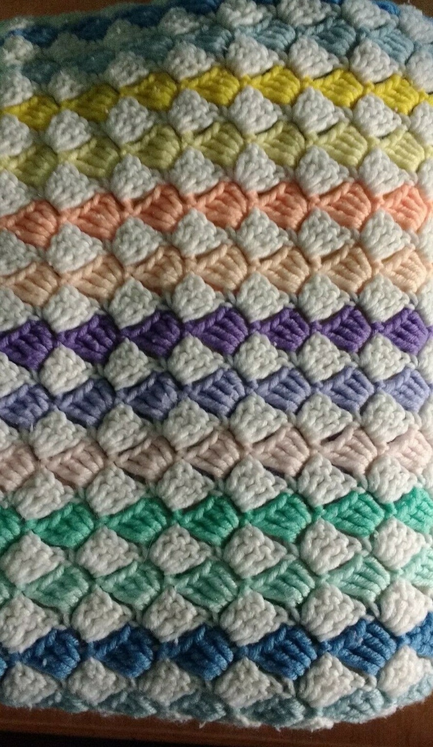 Vintage Afghan Throw Blanket Pastel Multi Colors on White Approx 56 x 44