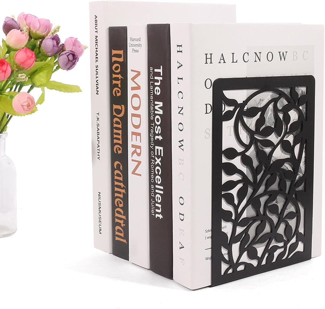 Bookends 1 Pair, Black Metal Book Ends, Bookends for Shelves, Unique Decorative