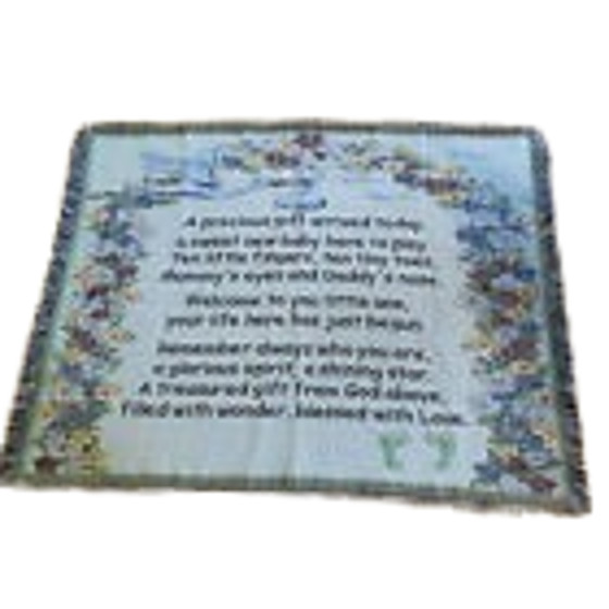 T13 Vintage 1990’s New Baby “Precious Gift” Fringed Blanket/Throw Tapestry