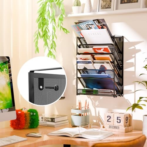 Wall File Organizer, Mesh 7-Tier Vertical Hanging File Holder, Black 1 Pack