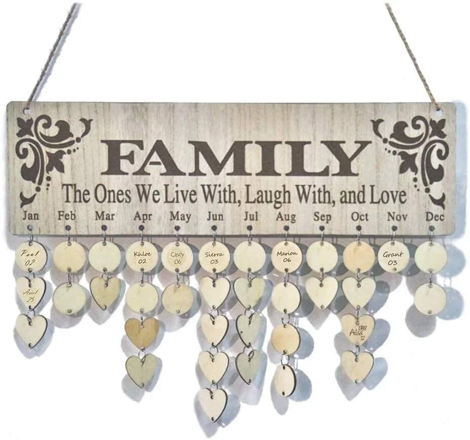 Gifts for Moms Dads,Wooden Family Birthday Reminder Calendar Board Decorative Bi
