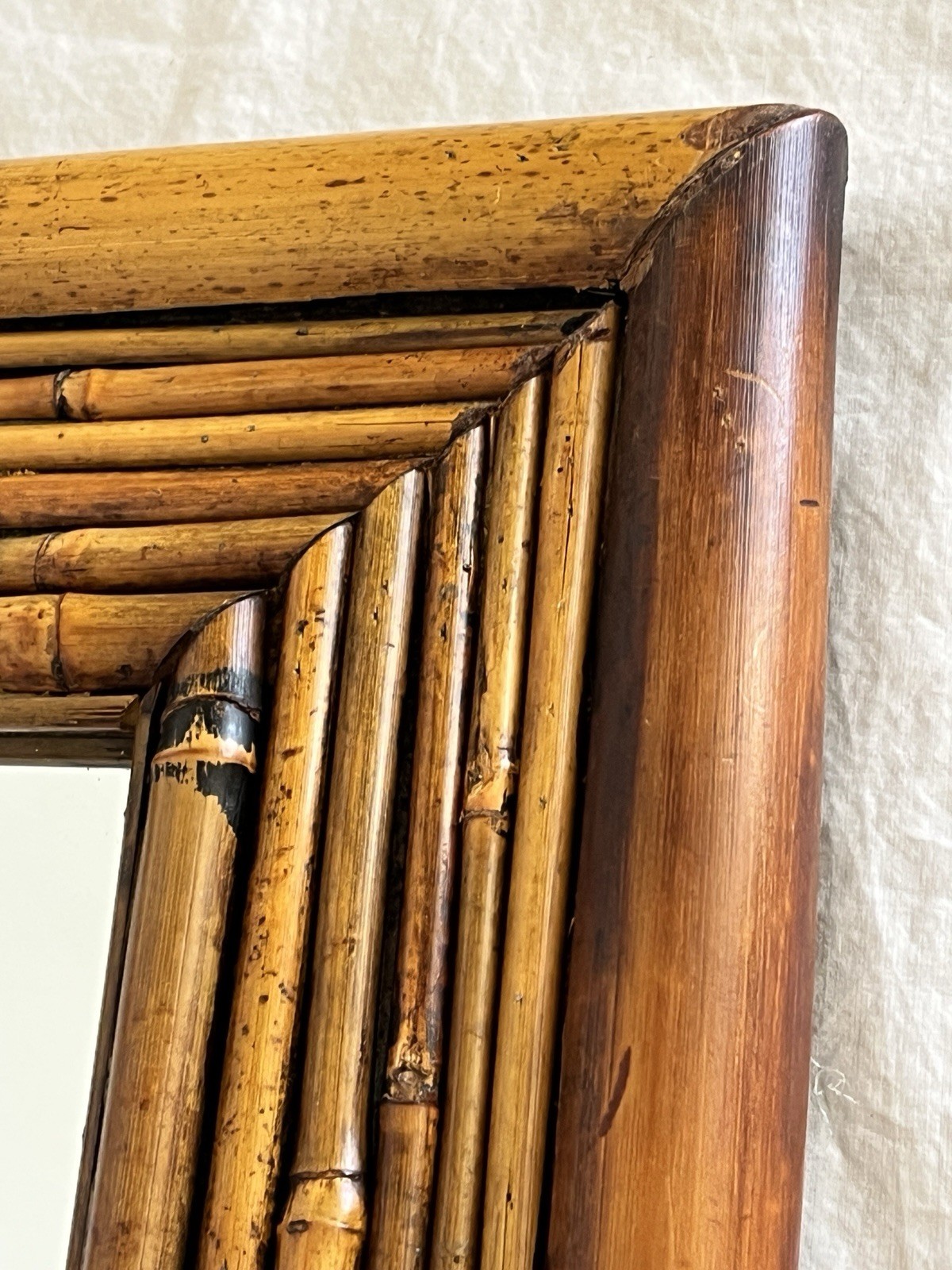 Vintage Bamboo Mirror Rectangular Shape Boho Coastal Chic Style
