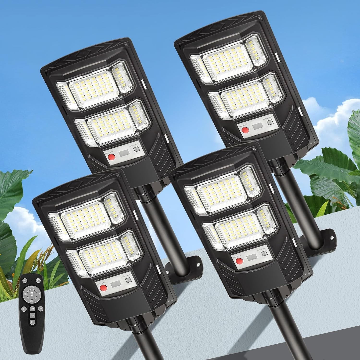 4 Pack LED Solar Street Lights Outdoor Waterproof Dusk to Dawn Solar Powered Flo