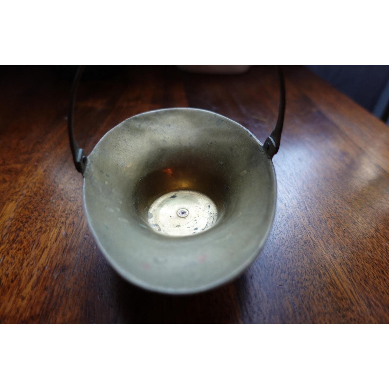 Vintage small brass decorative basket oval metal with handle