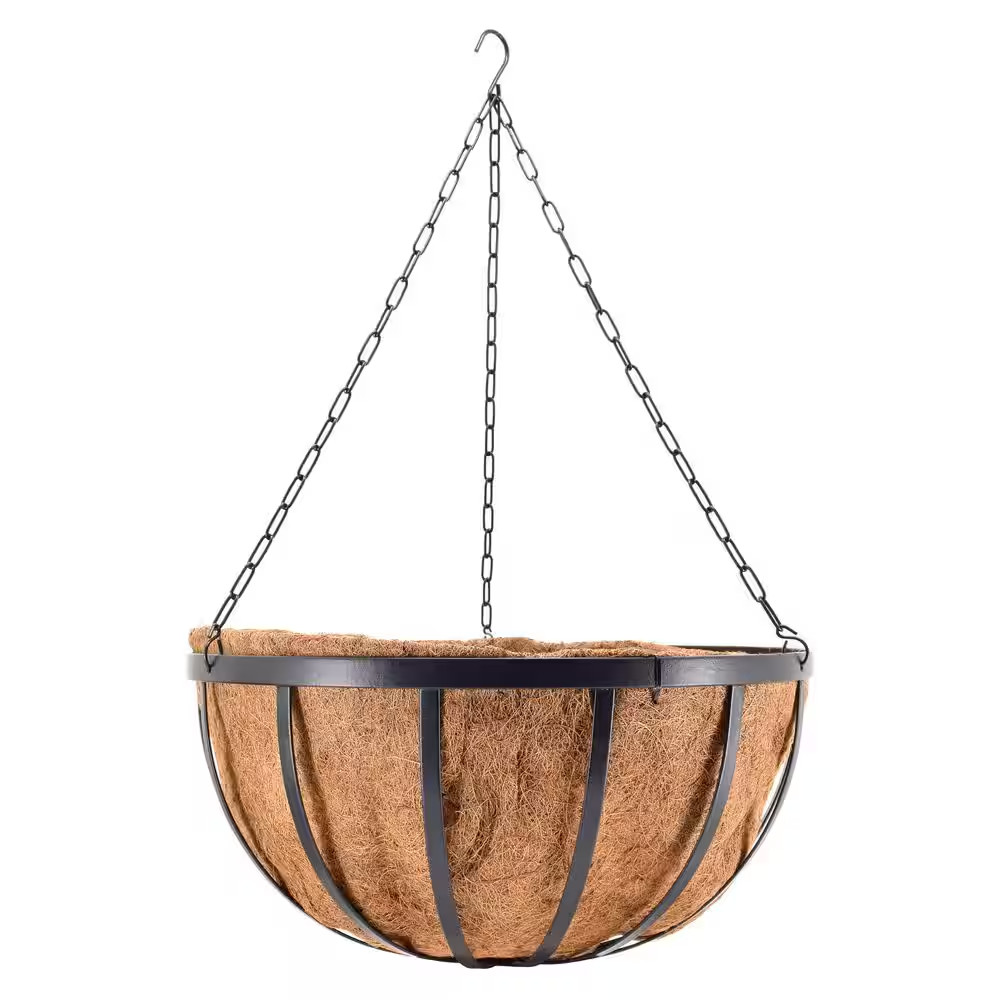 Solstice 20 In. Black Metal Coconut Hanging Basket