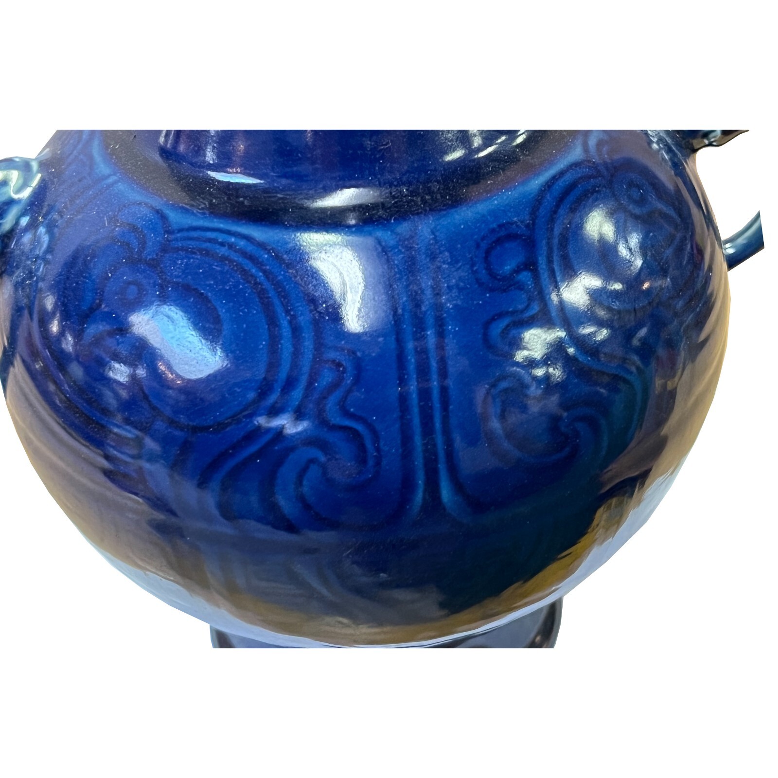 Chinese Dark Navy Blue Glaze Ceramic Dragon Ears Vase Display ws2609