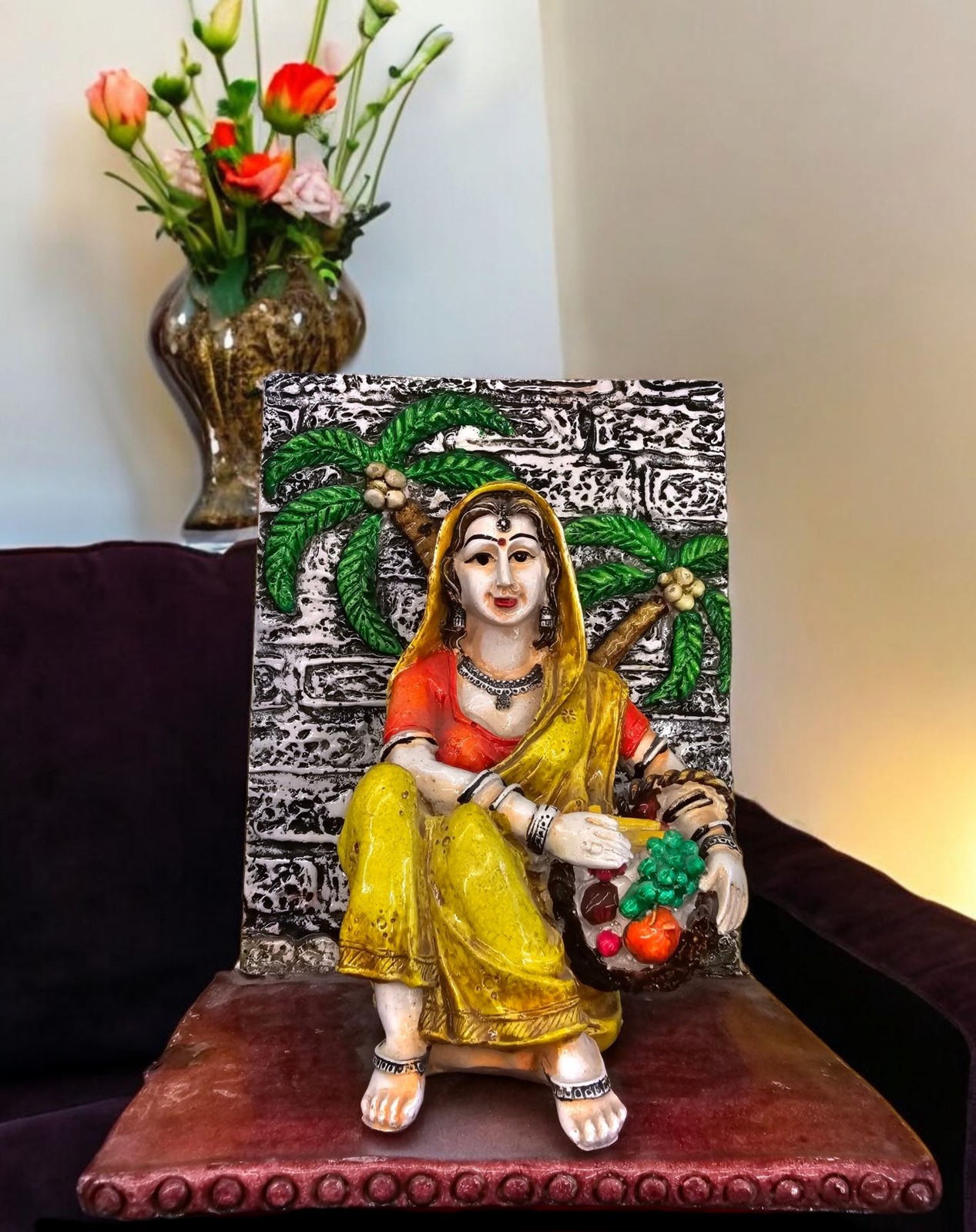 Vintage Hand Painted Rajasthani Lady 3D Wall Hanging Plaque / Table Showpiece