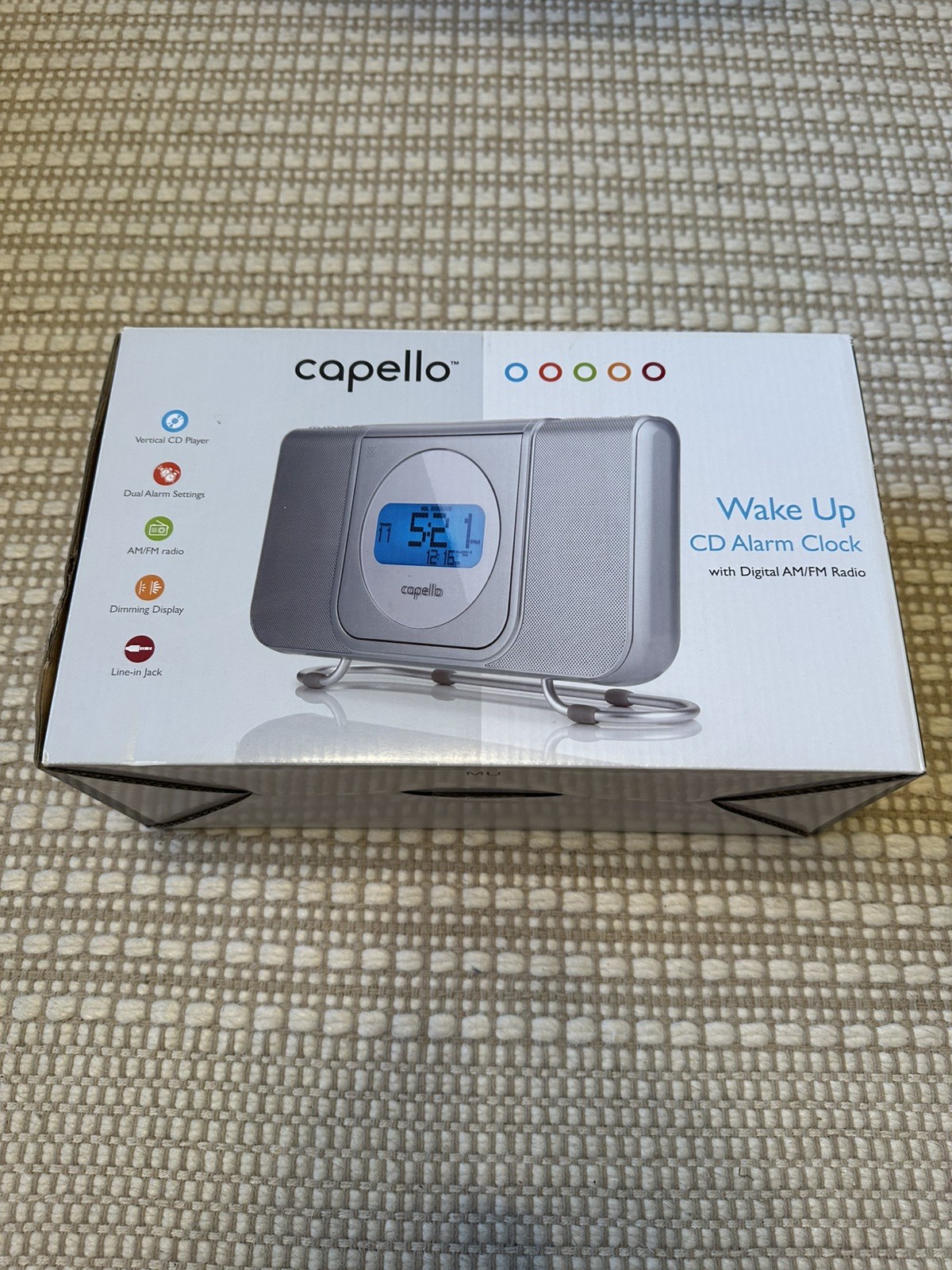 Capello Wake Up CD Alarm Clock NEW Sealed AM/FM Radio Vertical CD Player Silver