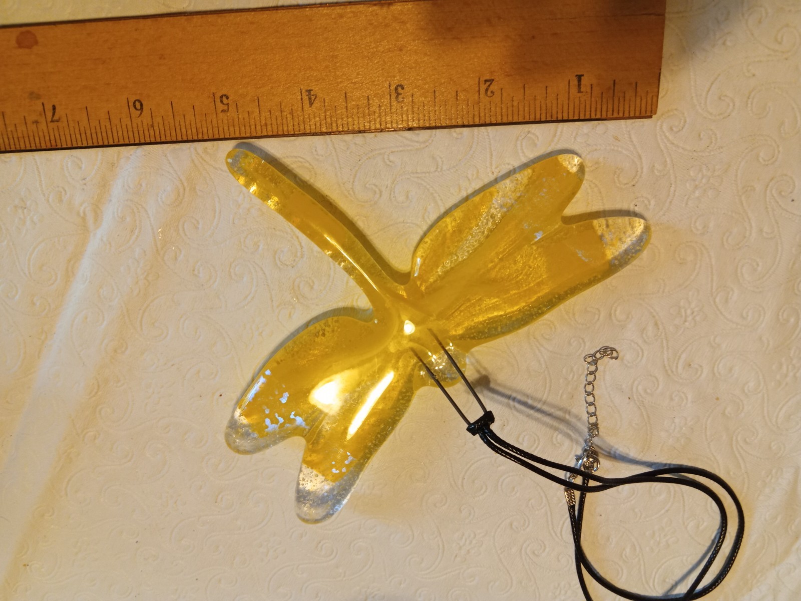 Handmade Fused Glass Yellow Dragonfly Suncatcher Ornament Window Hanging 4.5”