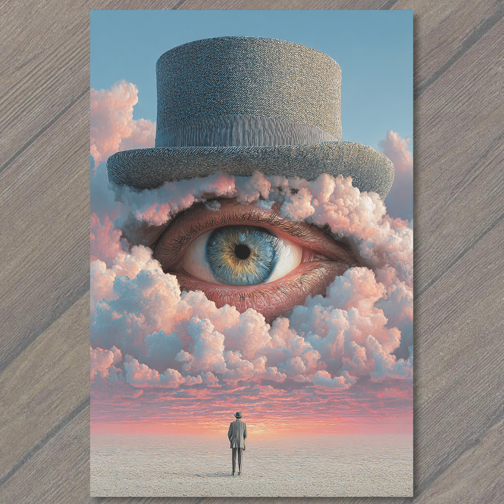 Art Print Surreal Cloud Eye Top Hat Lone Figure Horizon