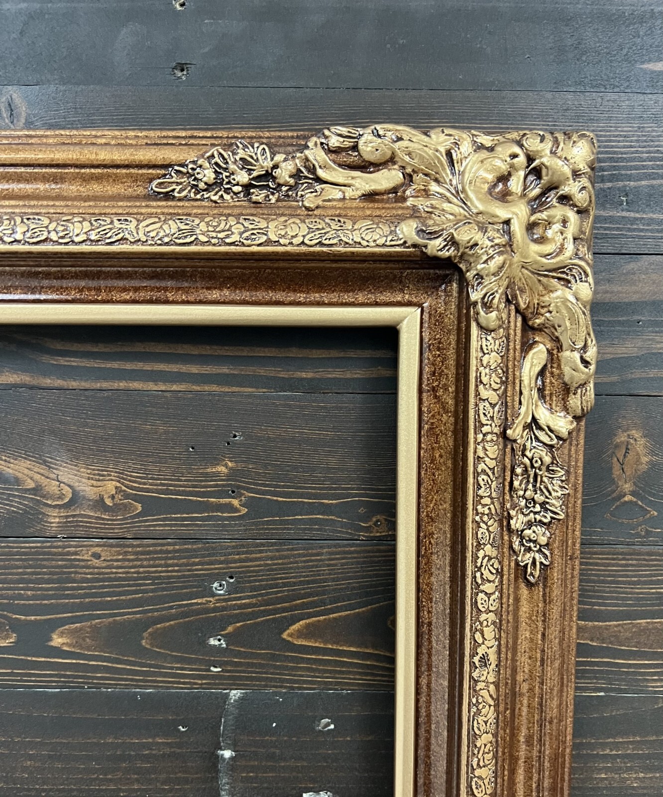 12 x 18 In Stock-Traditional compo XL ornate corners wood frame, BRONZE, vintage