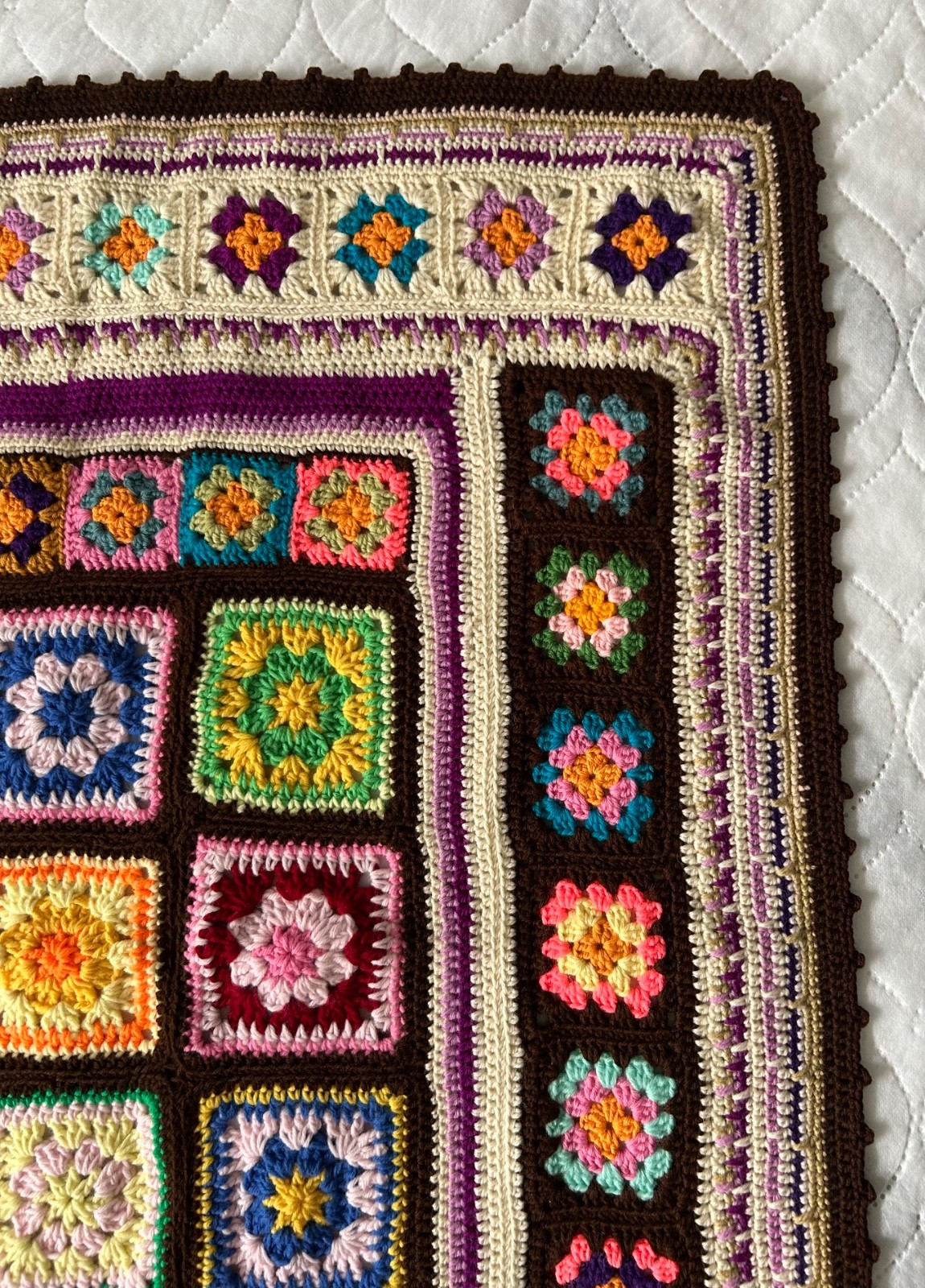 Vintage Granny Square Afghan Colorful Baby Blanket Chair Throw 42”x 31.5”