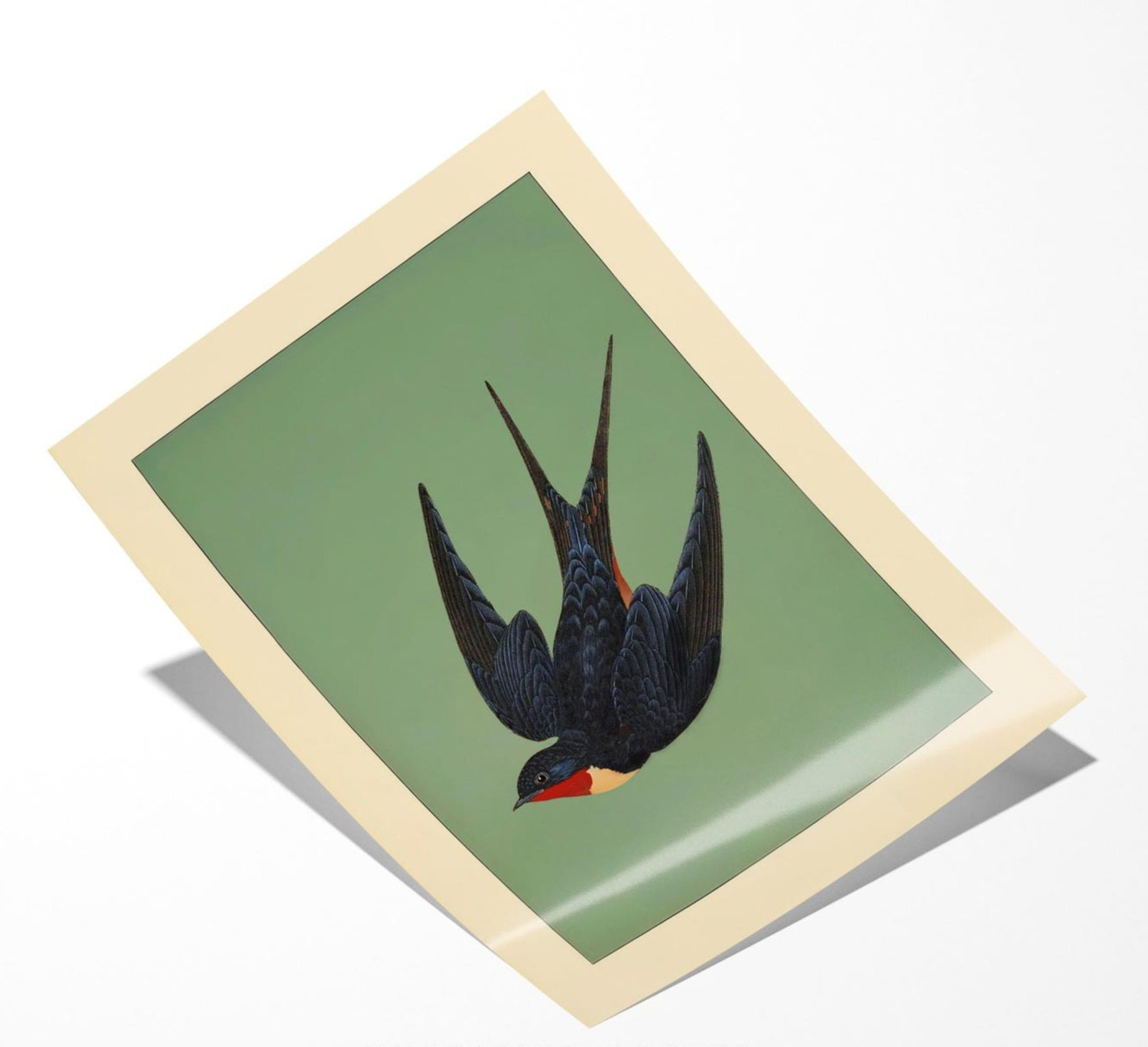 Vintage Swallow Bird Art, Framed Lithograph Print, Art Deco Wall Poster