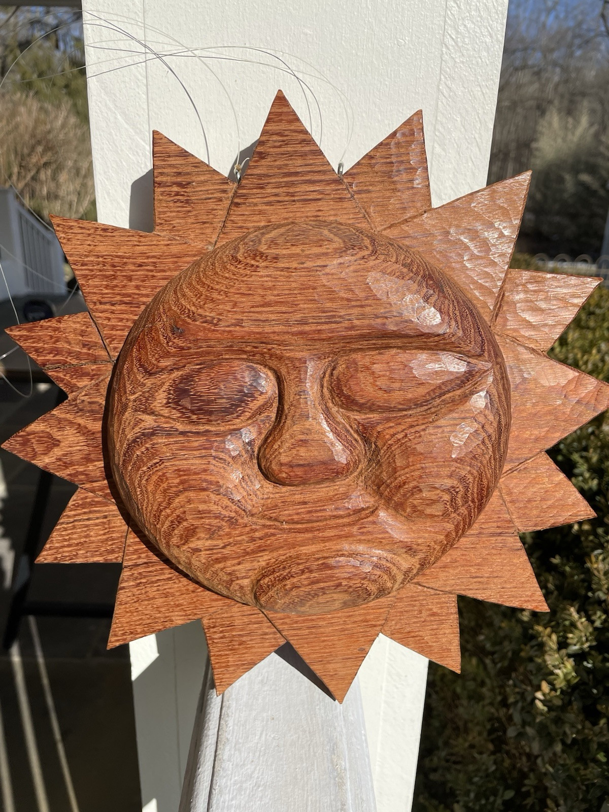 Carved Hard Wood Sun Face 3D Wall Hanging Double Sided Decorative