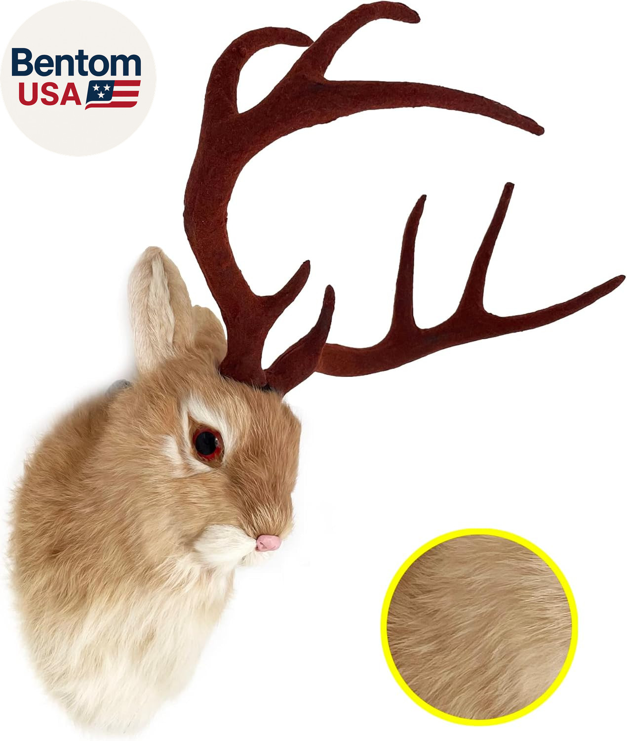 Realistic Jackalope Head Wall Mount with Artificial Horns Yellow for Home or Off