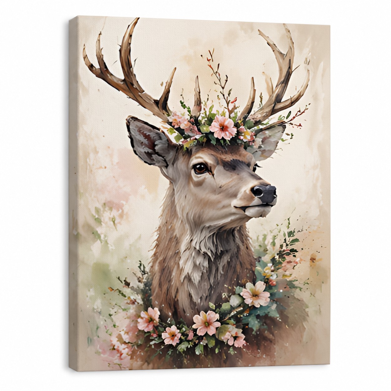 Watercolor Deer Canvas Art, Floral Antlers, Custom Cottage core Gift