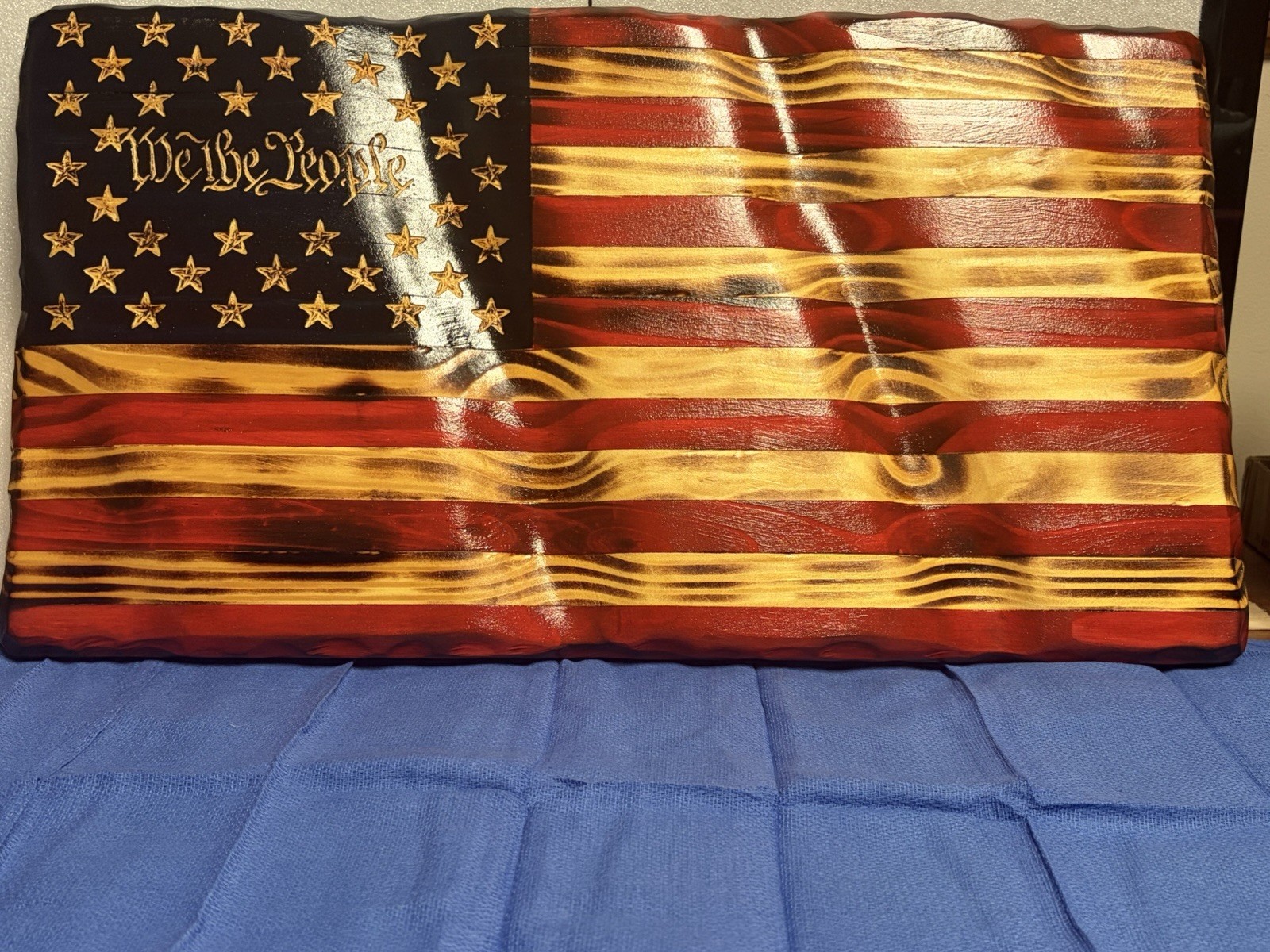 Rustic Wood American Flag Wall Plaque 13 Stars “We the People”