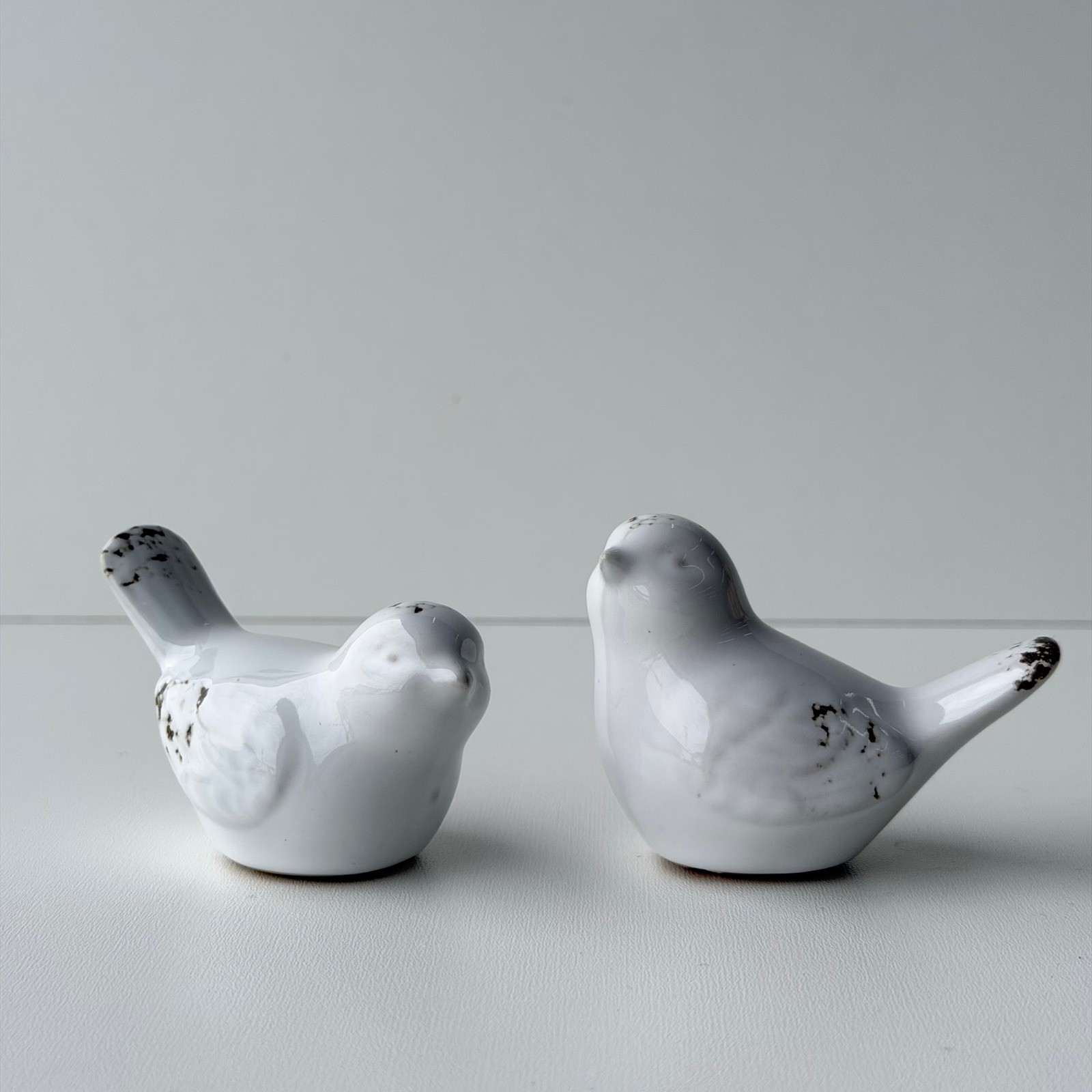 Vintage Ceramic Bird Figurines Set of 2 White Rustic Farmhouse Art Deco Cottage