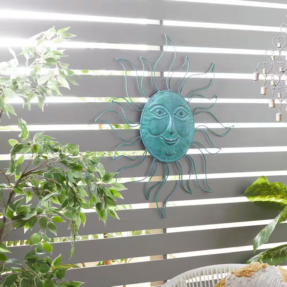 Metal Teal Indoor Outdoor Sun Wall Decor Free Ship NEW