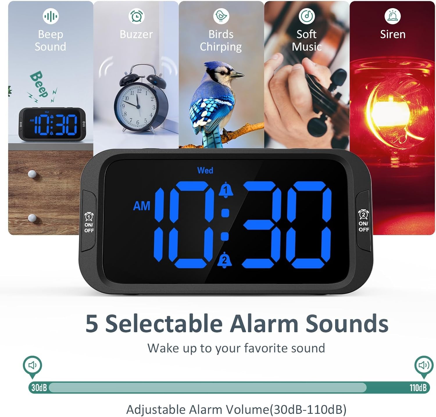 Reloj Despertador Digital Para Dormitorio Facil De Configurar Atenuador 0-100%